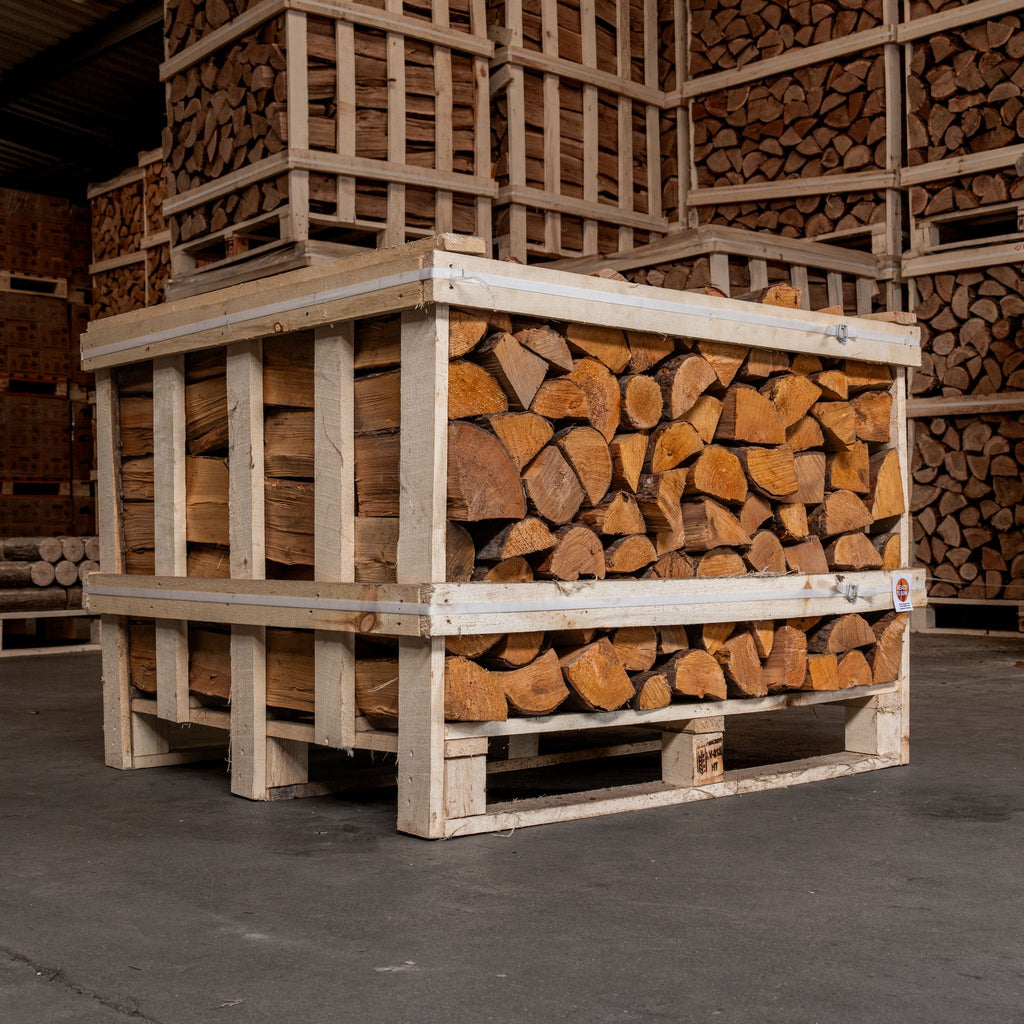 Kiln dried firewood logs in a crate