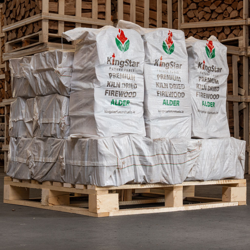 Pallet of Kingstar kiln dried Alder firewood bags