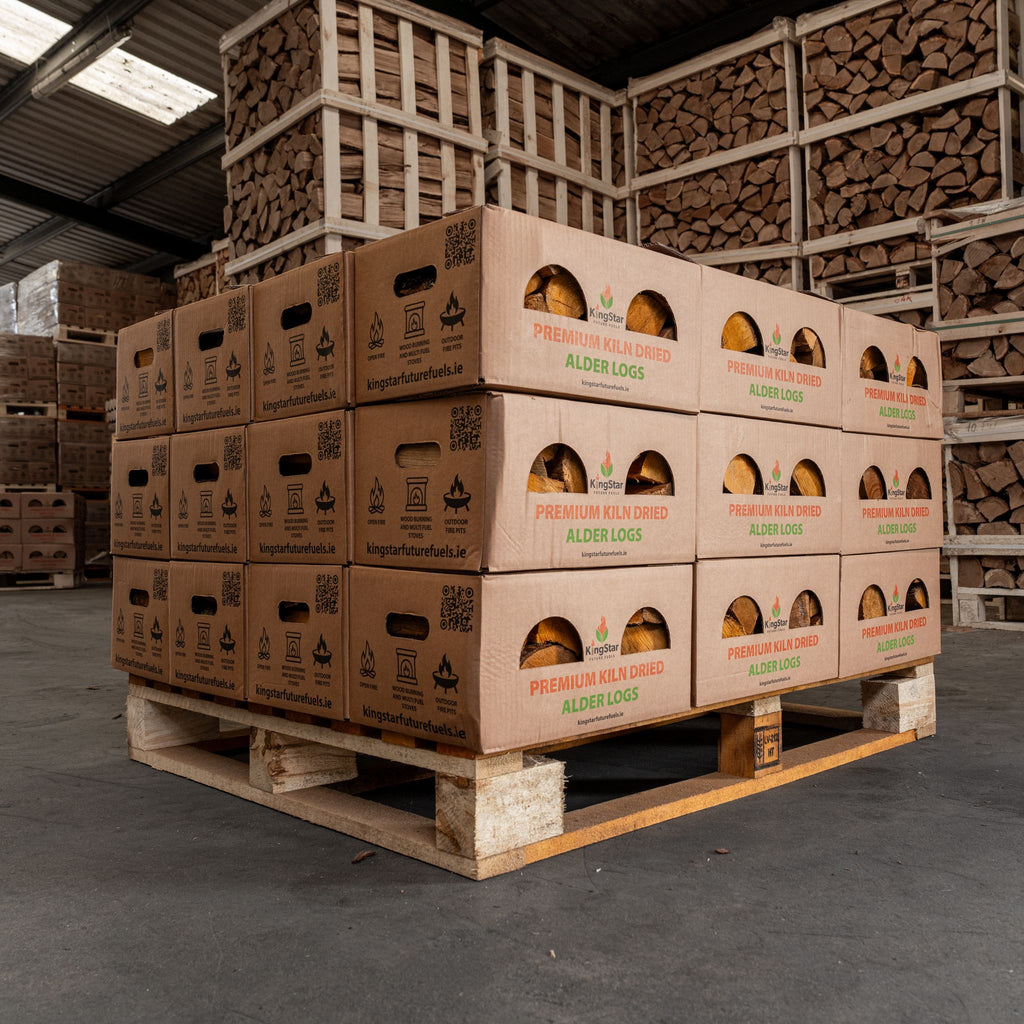 Pallet of Kingstar boxes of kiln dried Alder logs